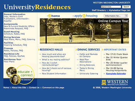 University Residences, WWU website screenshot