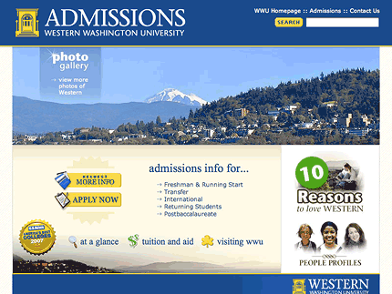 Office of Admissions, WWU website screenshot