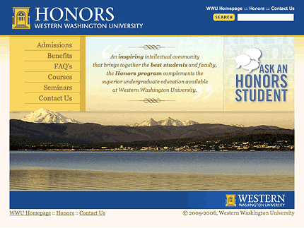Honors Program, WWU website screenshot