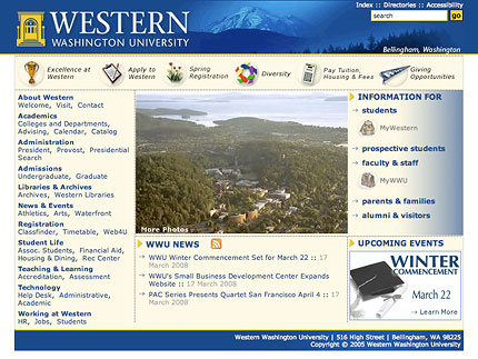 Western Washington University website screenshot